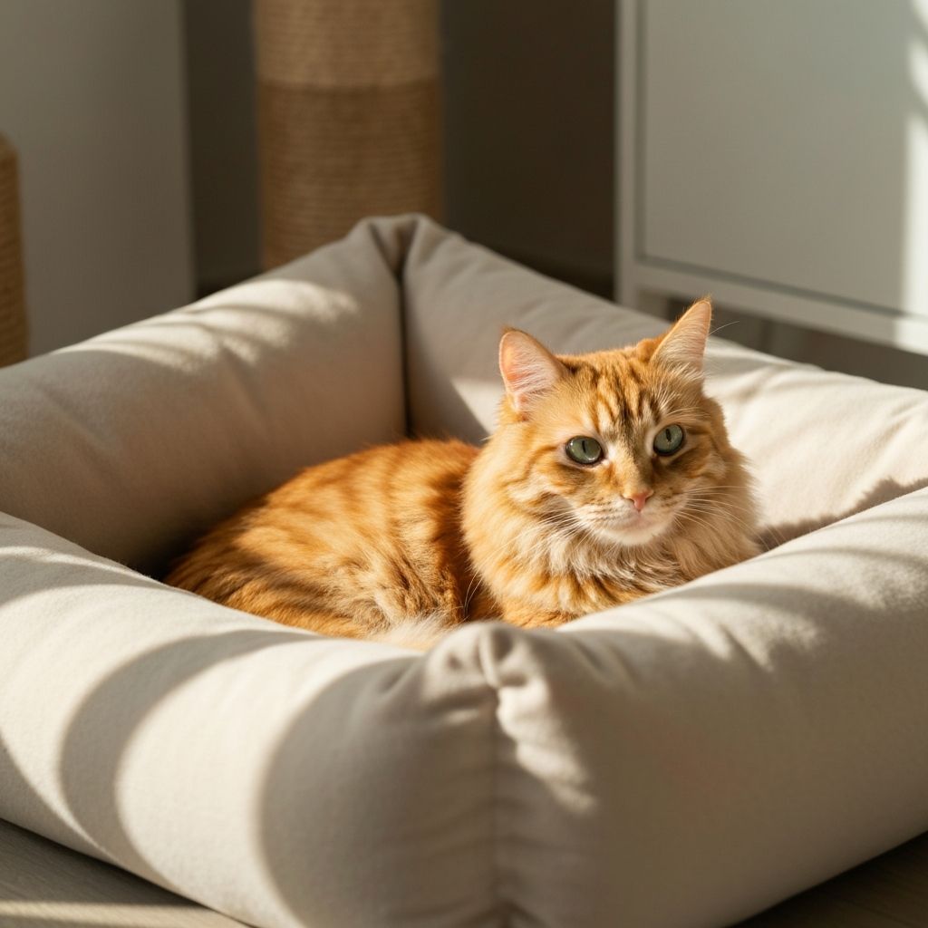 Cat curled up in a bolster bed