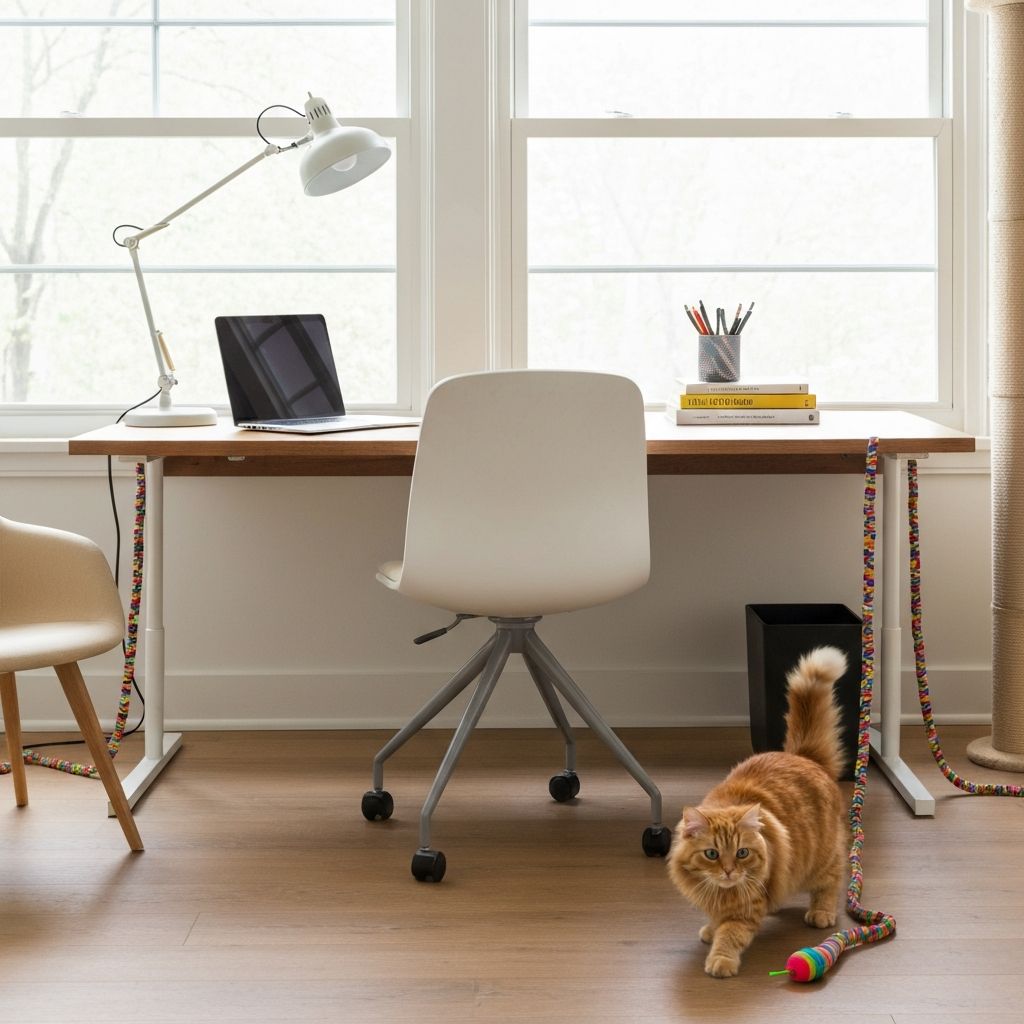 Cat-proofed room with hidden electrical cords