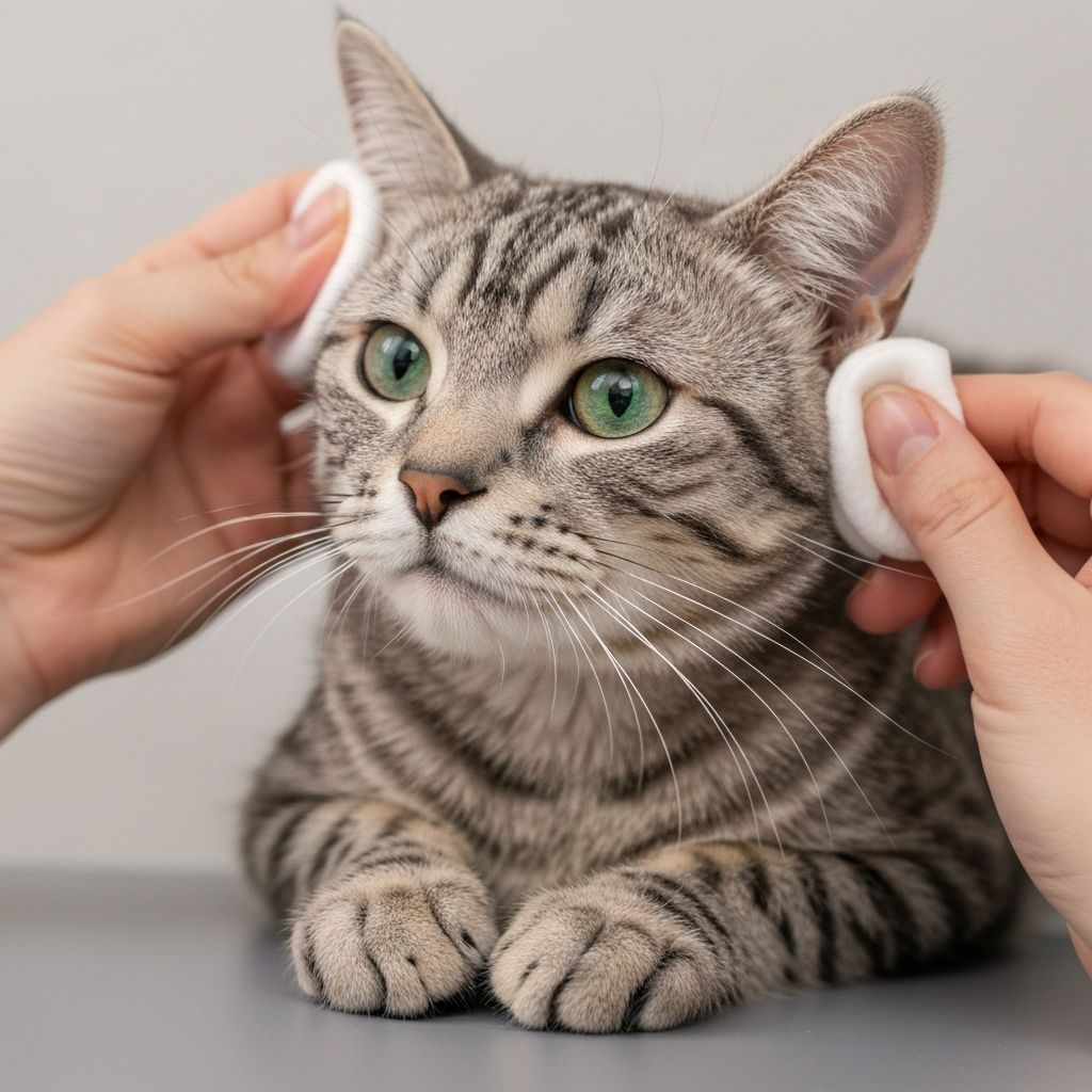 Cat having ears cleaned