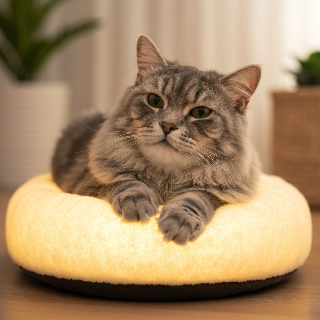 Cat resting on heated bed