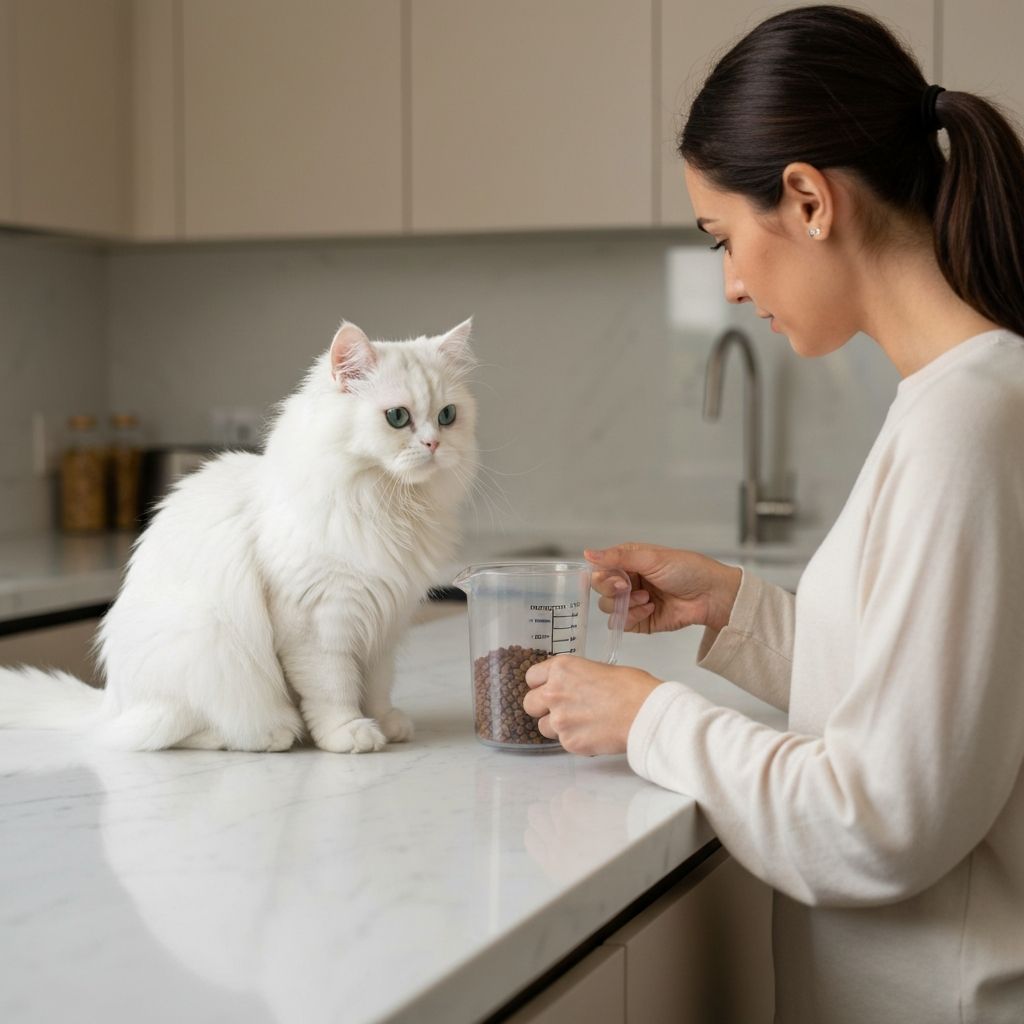 Cat waiting for measured food portion
