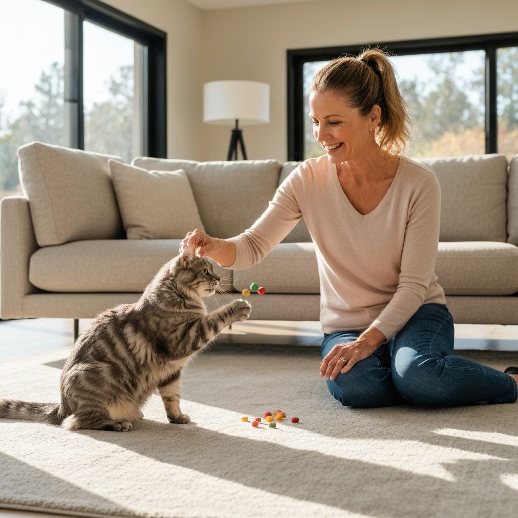 Guest offering treats to cat