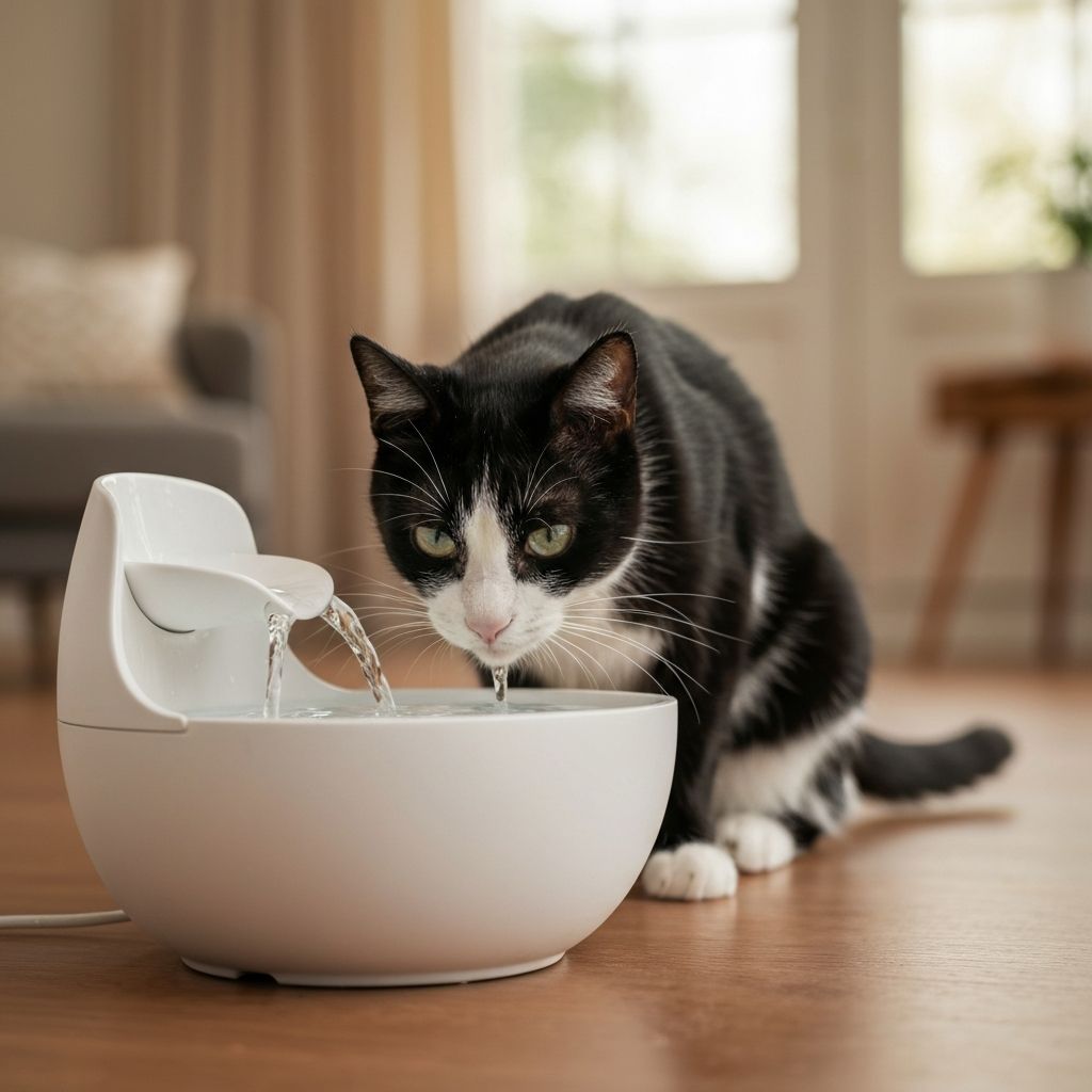 Cat drinking from a water fountain