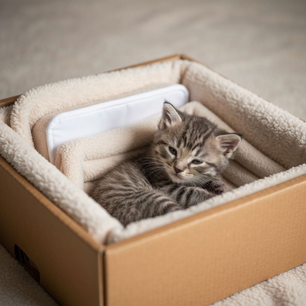Cozy nesting box setup for orphan kitten
